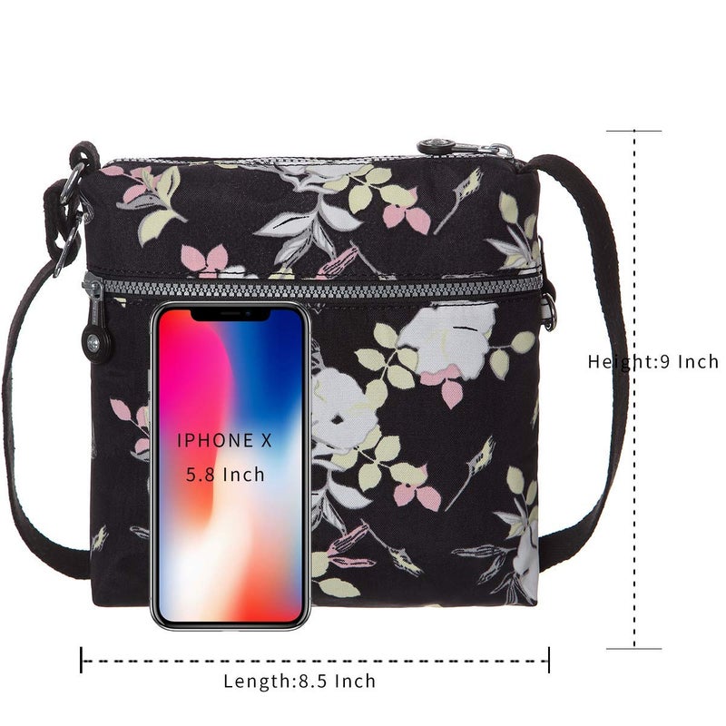AOCINA Crossbody Purses for Women Lightweight Small Travel Bag Shoulder Purses and Handbags with Multi Zipper Pockets (Black Flower) - Image 4